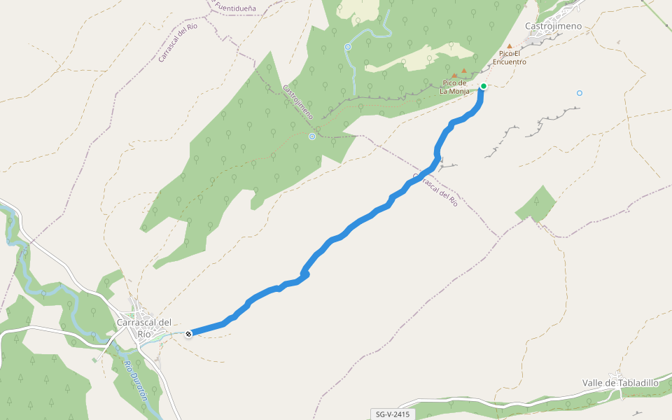 Senda de las Duernas walking route map in Castrojimeno