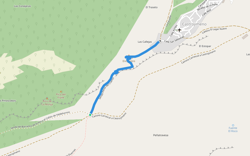 Senda Peñas del Cuervo walking route map in Castrojimeno