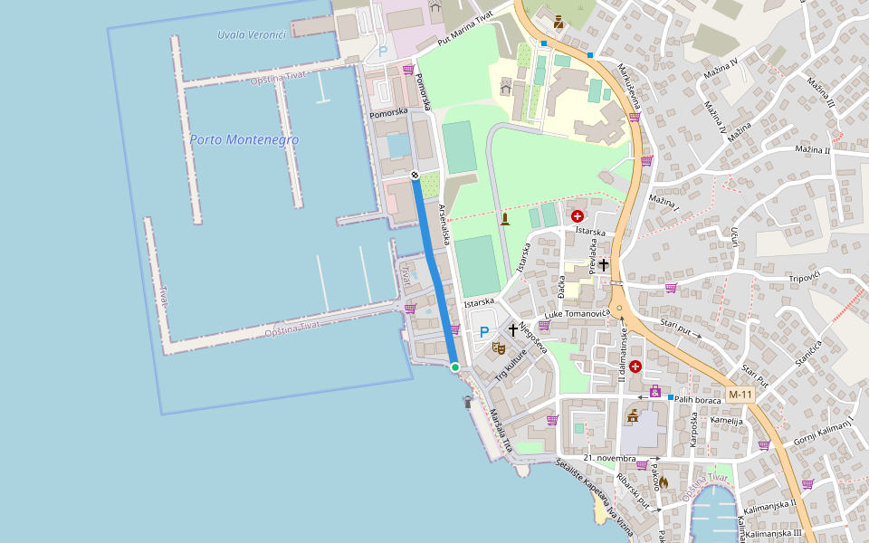Pomorska walking route map in Tivat