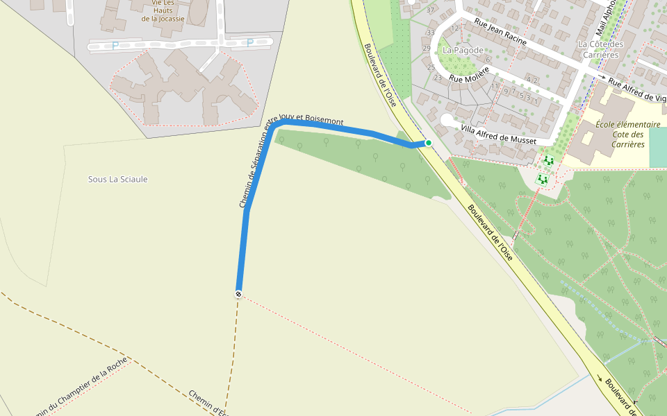 Chemin de Séparation entre Jouy et Boisemont walking route map in Jouy-le-Moutier