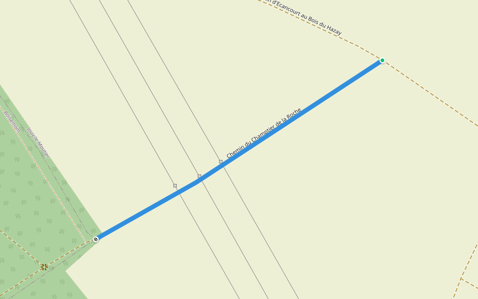 Chemin du Champtier de la Roche walking route map in Jouy-le-Moutier