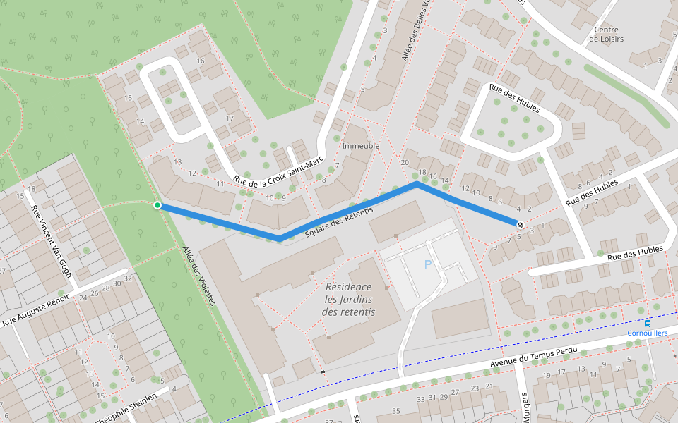 Square des Retentis walking route map in Jouy-le-Moutier
