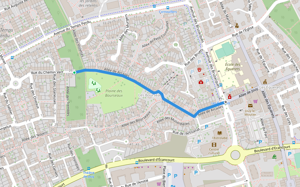 Allée de Arcades walking route map in Jouy-le-Moutier