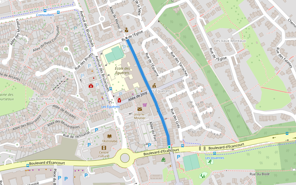 Allée des Éguérets walking route map in Jouy-le-Moutier