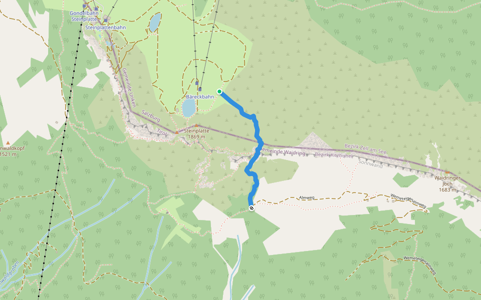 Wieslochsteig walking route map in Unken