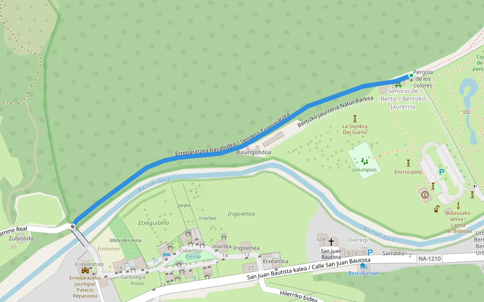 Erreparatzea basabidea / Sendero Erreparatzea walking route map in Oyeregui