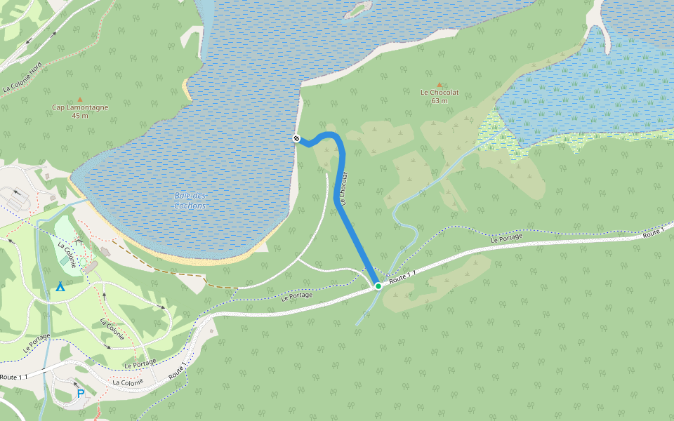 Le Chocolat walking route map in Rimouski