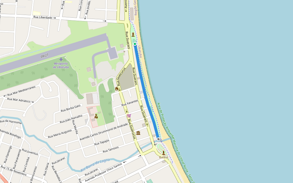 Rua Nove de Julho walking route map in Ubatuba