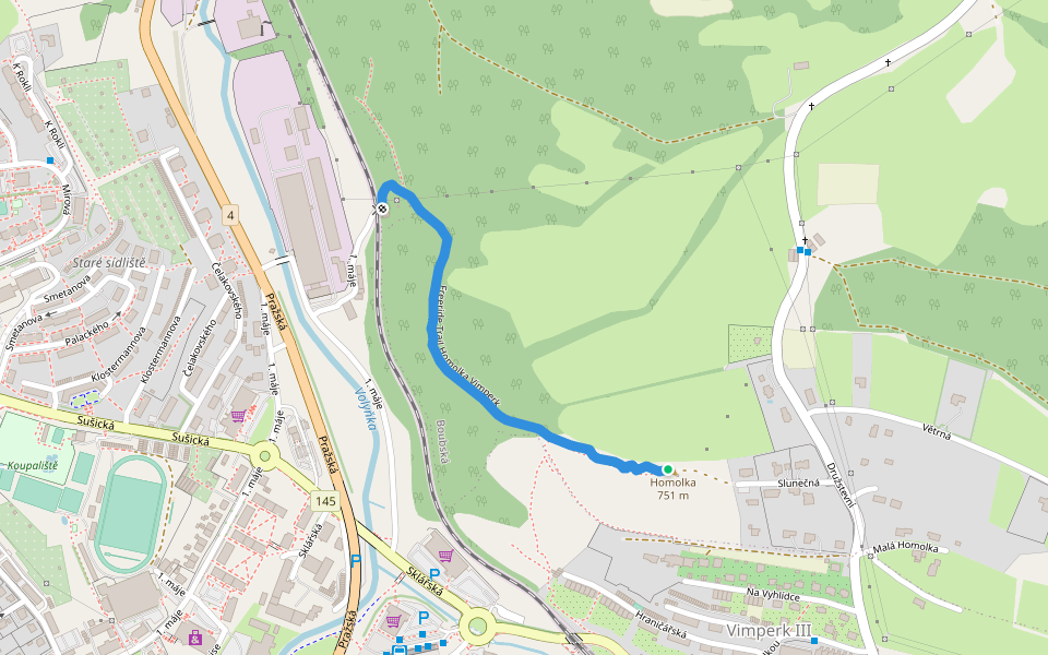 Freeride Trail Homolka Vimperk walking route map in Vimperk