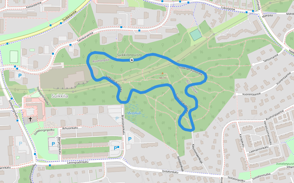 Suikkilan kuntorata walking route map in Turku