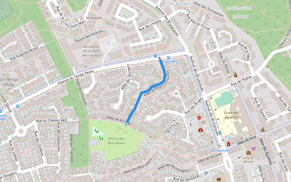 Allée du Petit Cornouillet walking route map in Jouy-le-Moutier