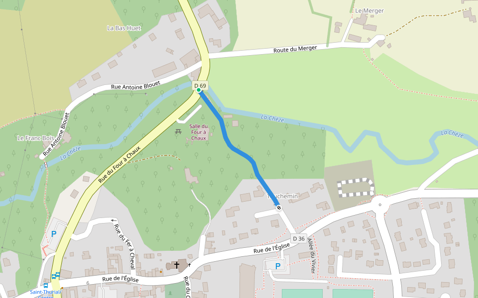 Allée de Touchemin walking route map in Saint-Thurial