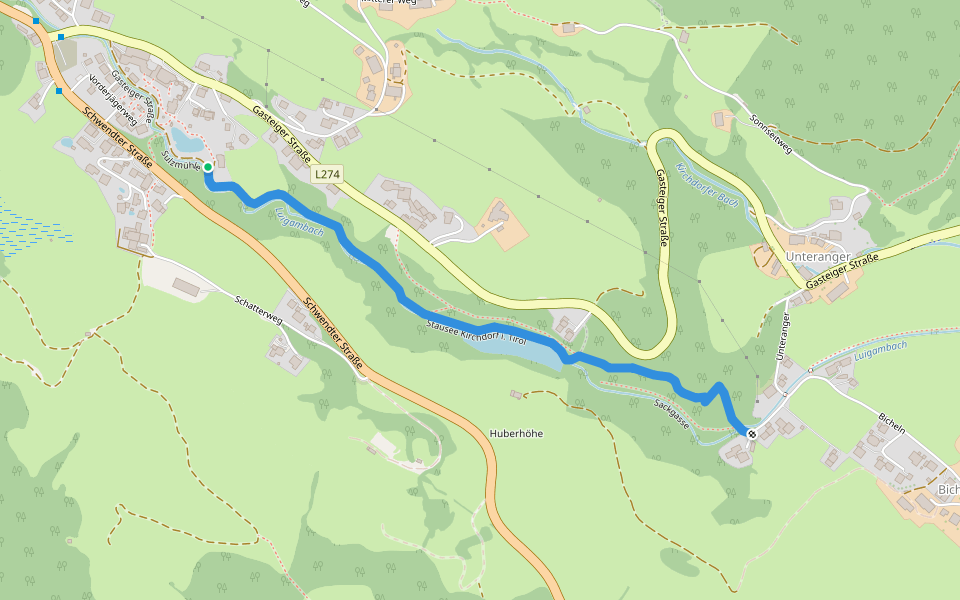 Stausee Kirchdorf i. Tirol walking route map in Gasteig