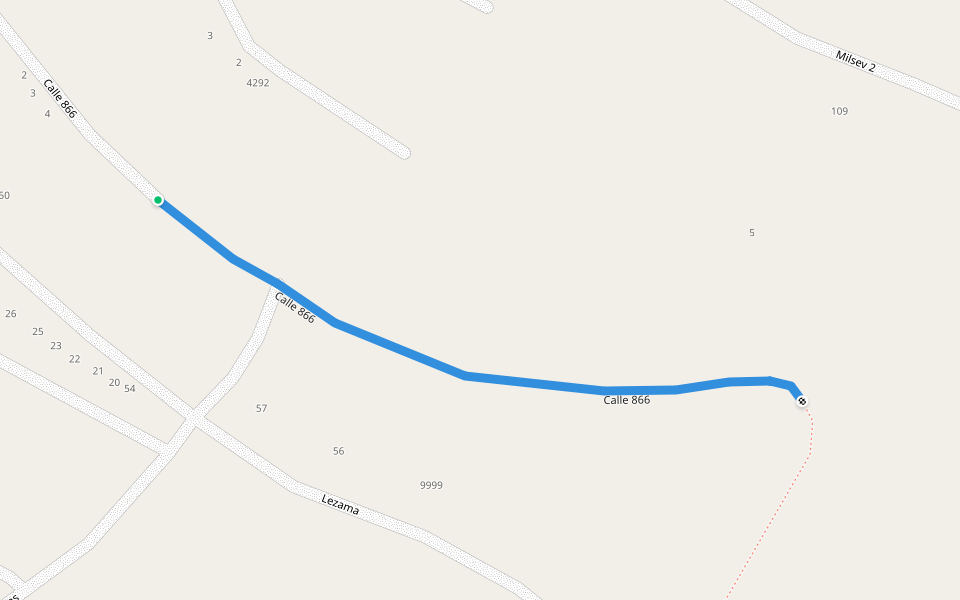 Calle 866 walking route map in Parallé