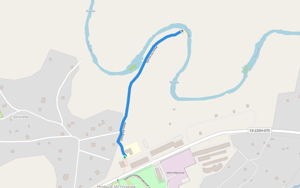 Тропа на пляж walking route map in Striznevo