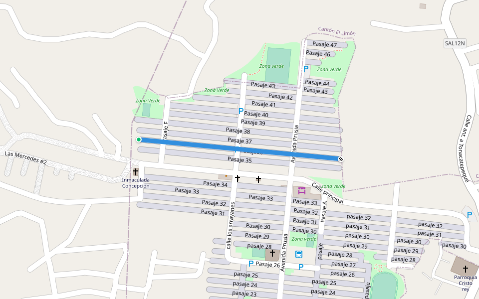 Pasaje36 walking route map in Soyapango