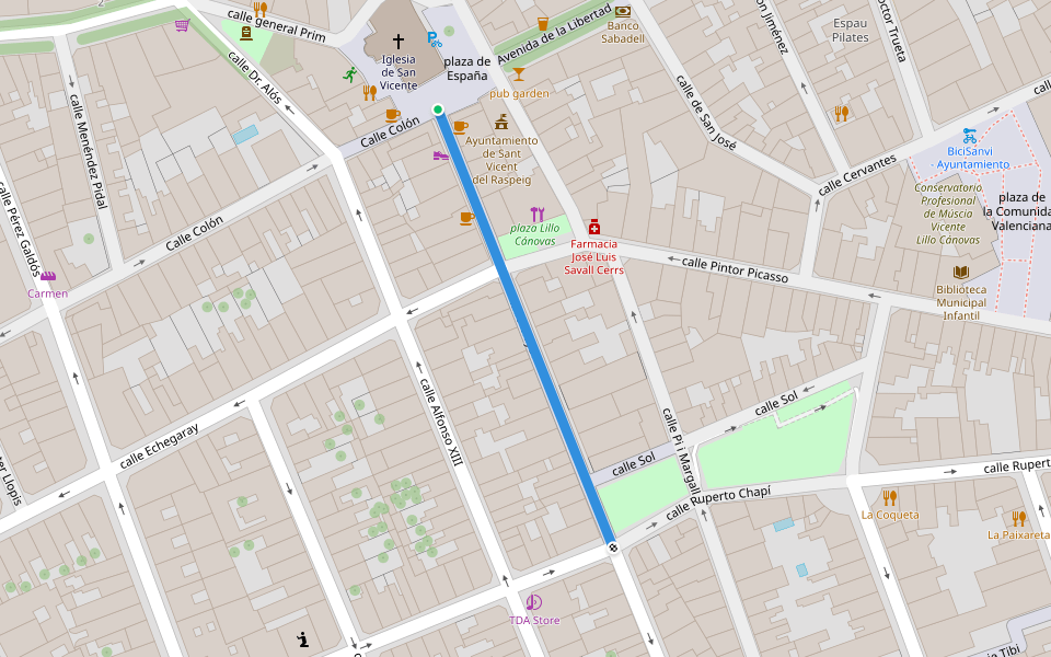calle Mayor walking route map in Sant Vicent del Raspeig