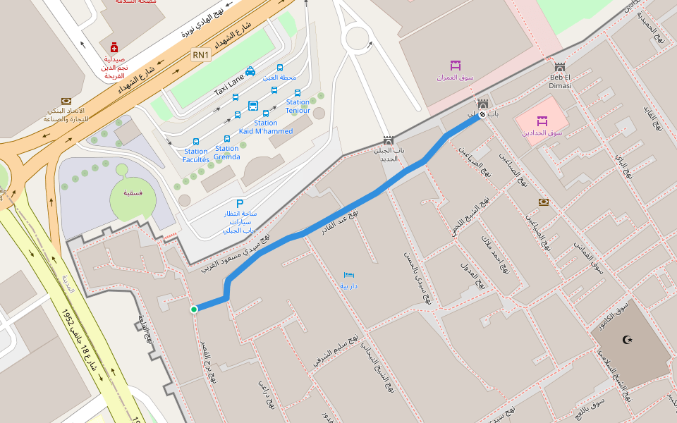 نهج عبد القادر walking route map in Sfax