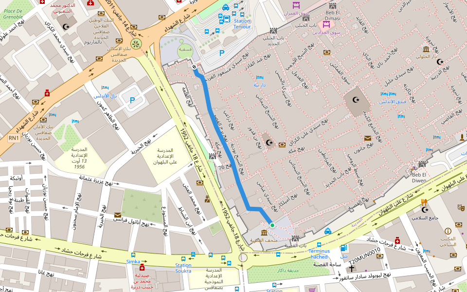 نهج برج القصر walking route map in Sfax