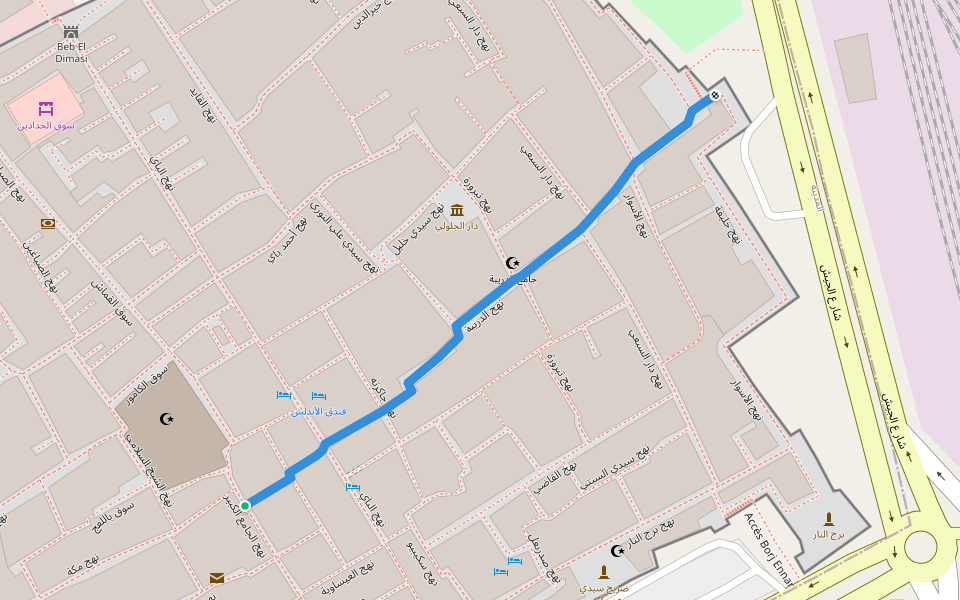 نهج الدريبة walking route map in Ouled Yaneg