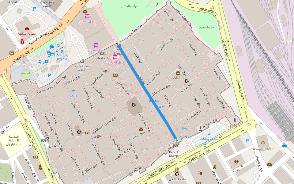 نهج الباي walking route map in Sfax