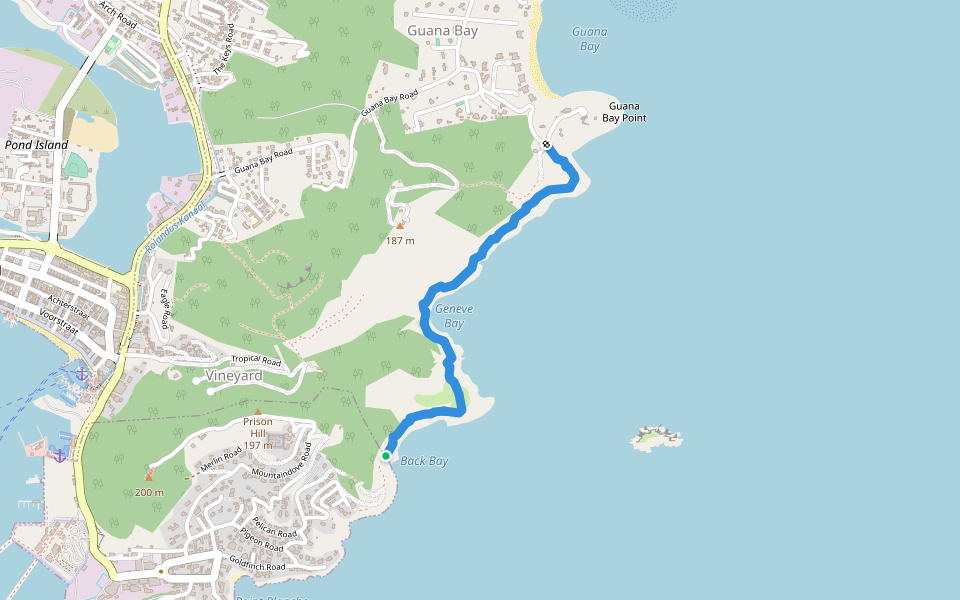 Back Bay - Guana Bay Hiking Trail walking route map in Cole Bay
