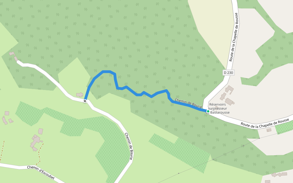 Chemin de Bourie walking route map in Gan
