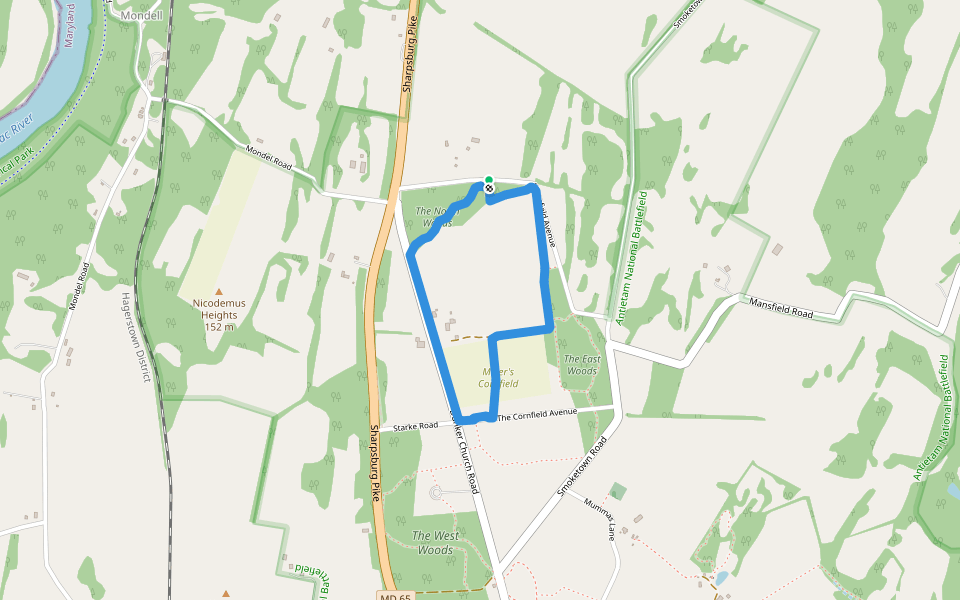 Cornfield Trail walking route map in Sharpsburg