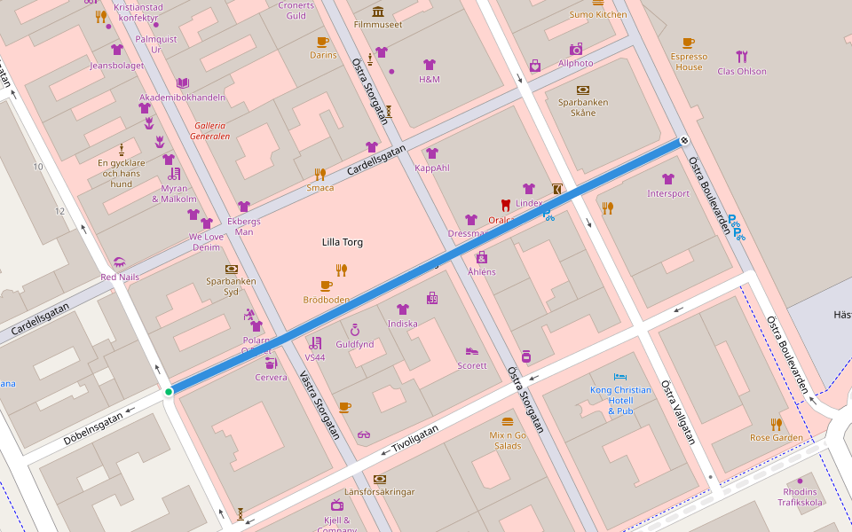 Döbelnsgatan walking route map in Kristianstad