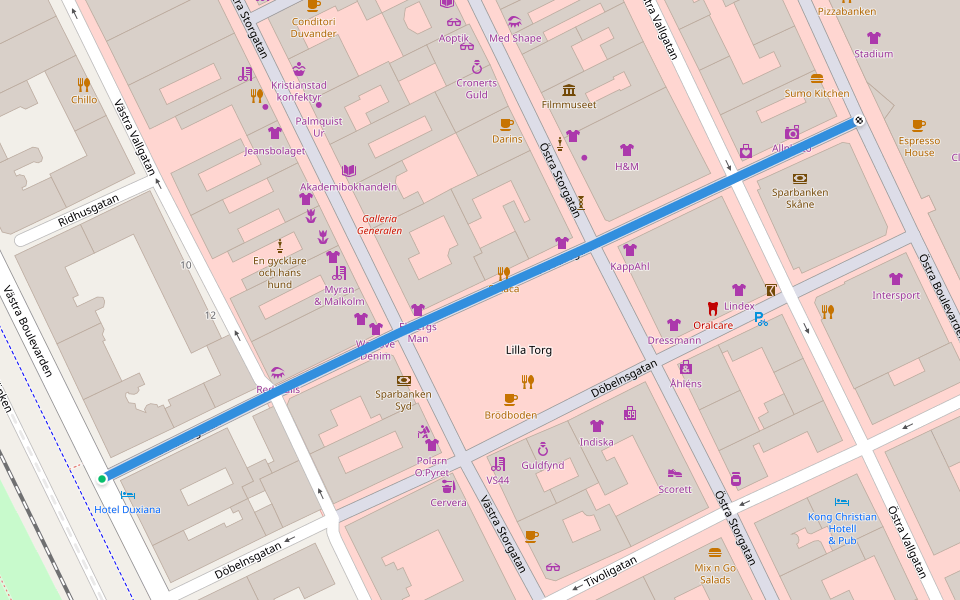 Cardellsgatan walking route map in Kristianstad