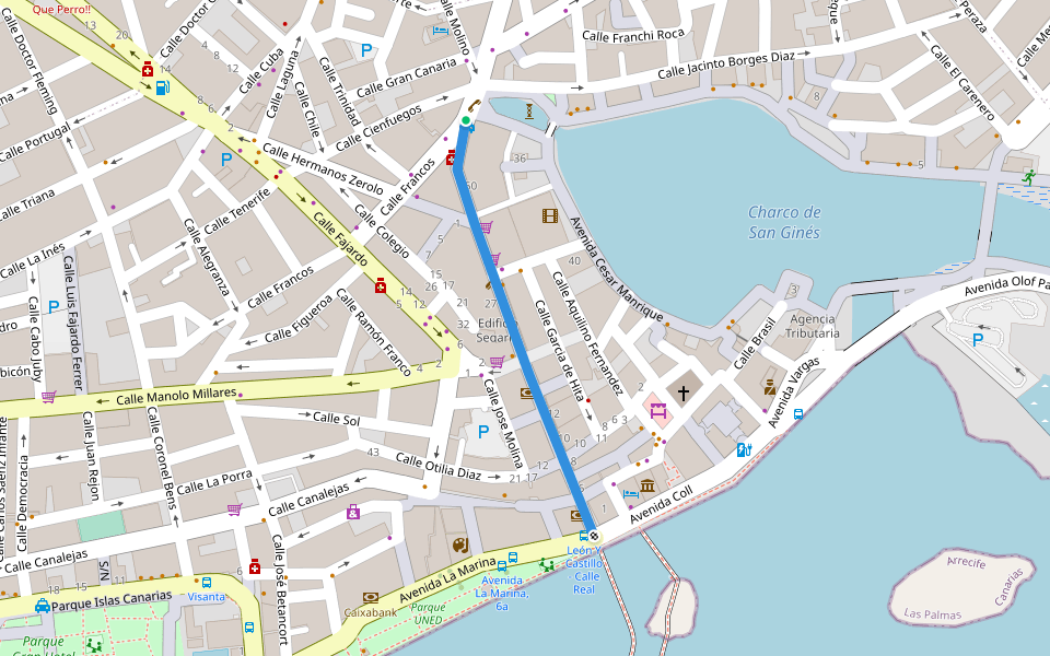 Calle León y Castillo walking route map in Arrecife