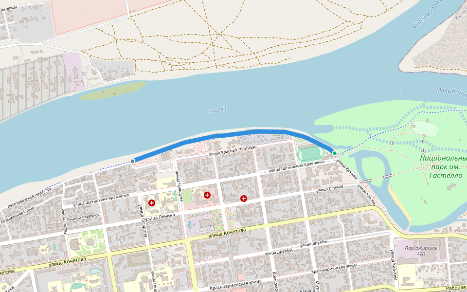 набережная им. К.С. Шойгу walking route map in Kyzyl