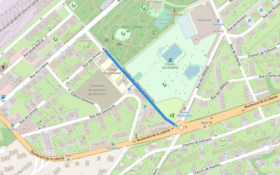 Passage des Beaux-Dimanches walking route map in La Chaux-de-Fonds