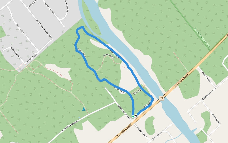 White Blaze walking route map in Thedford