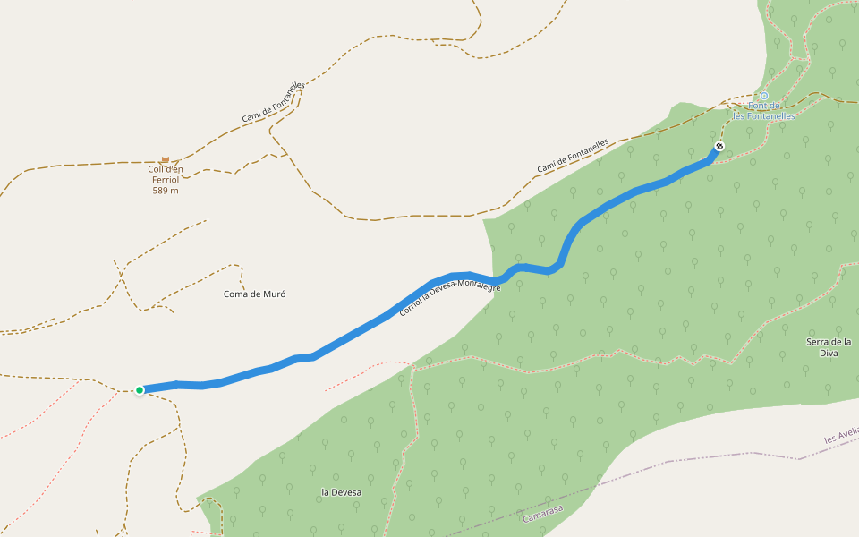 Corriol la Devesa-Montalegre walking route map in Os de Balaguer
