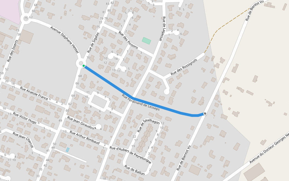 Rue Ferdinand de Lesseps walking route map in Marmande