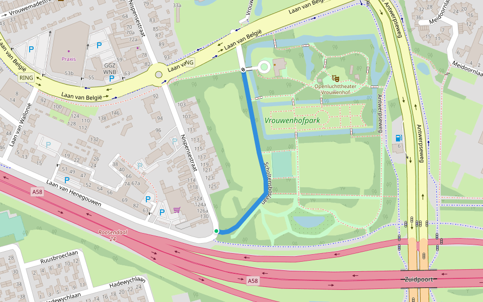 Scholtensboslaan walking route map in Roosendaal