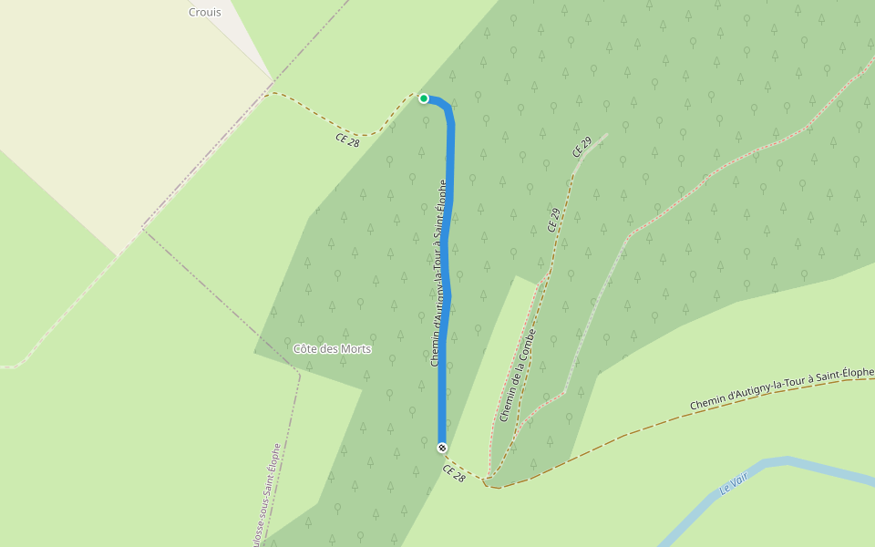 Chemin d'Autigny-la-Tour à Saint-Élophe walking route map in Autigny-la-Tour