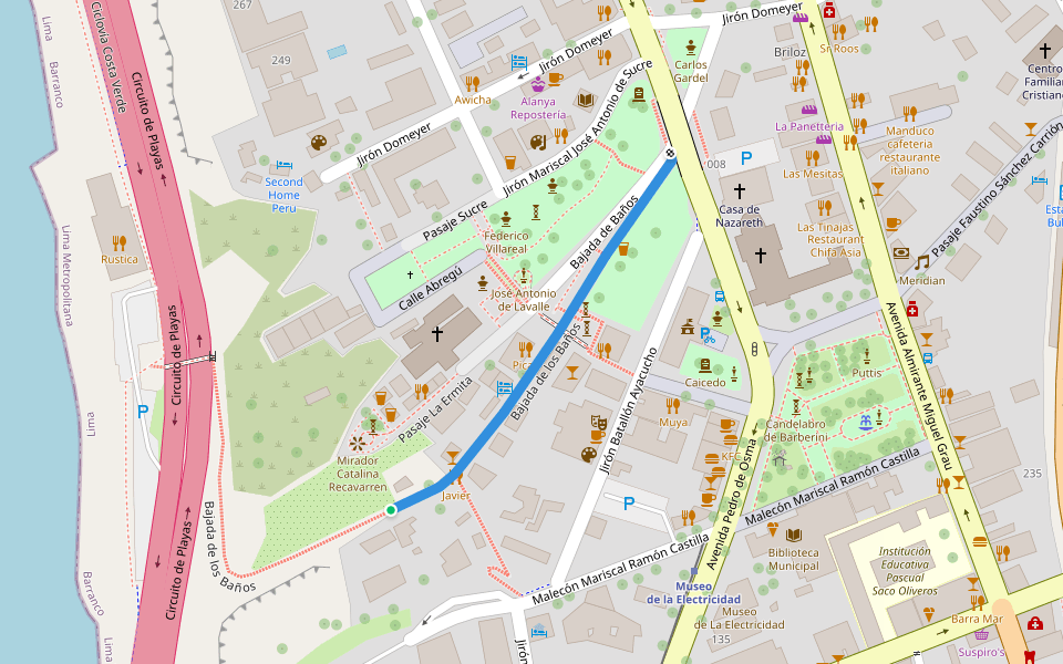 Bajada de los Baños walking route map in Barranco