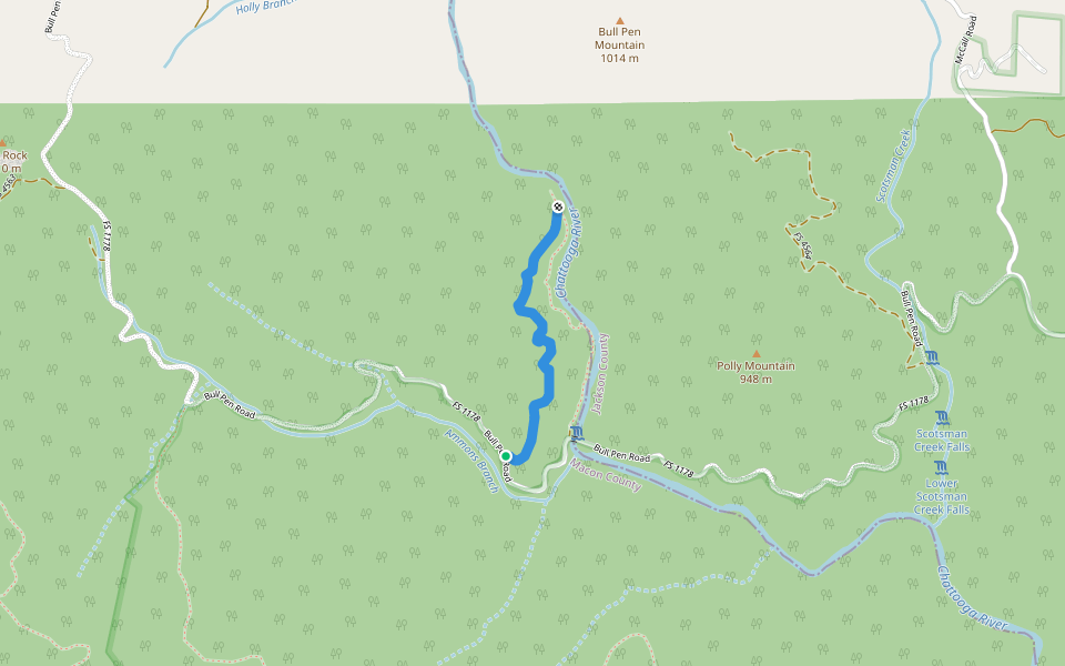 Chattooga Loop walking route map in Cashiers