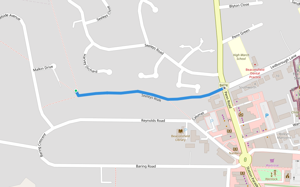 Seeleys Walk walking route map in Beaconsfield