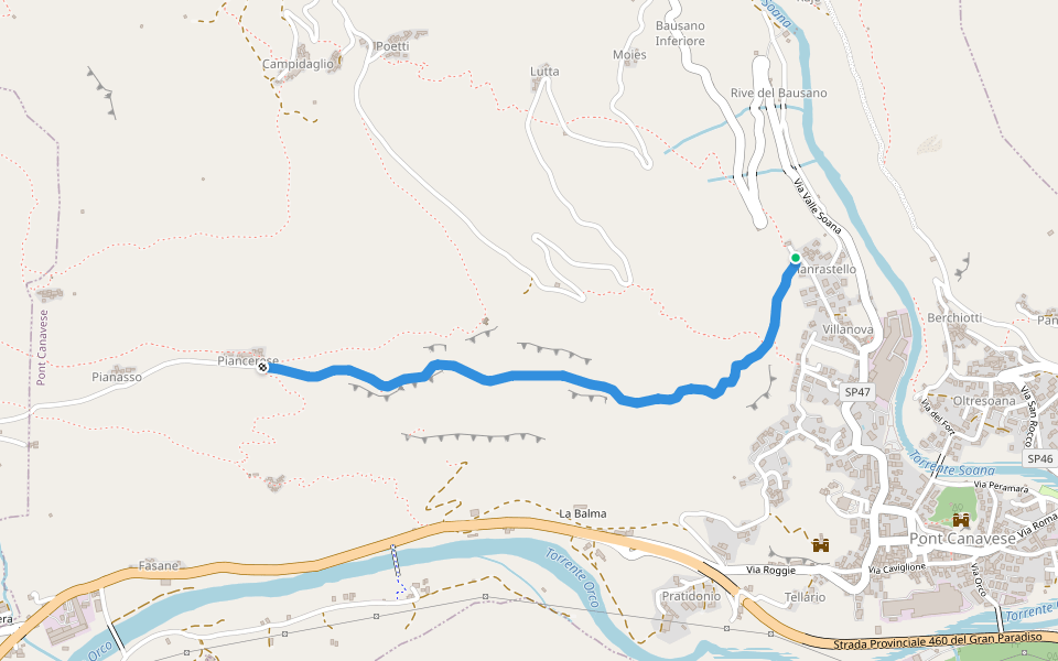 Mulattiera Pianrastello-Piancerese walking route map in Pont Canavese