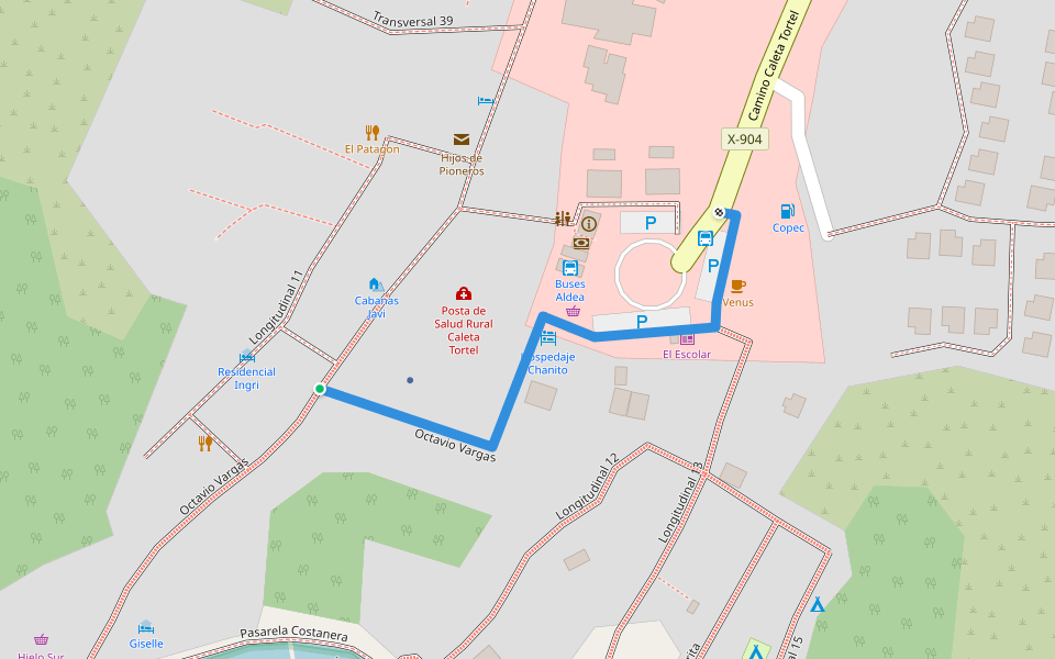 Octavio Vargas walking route map in Tortel