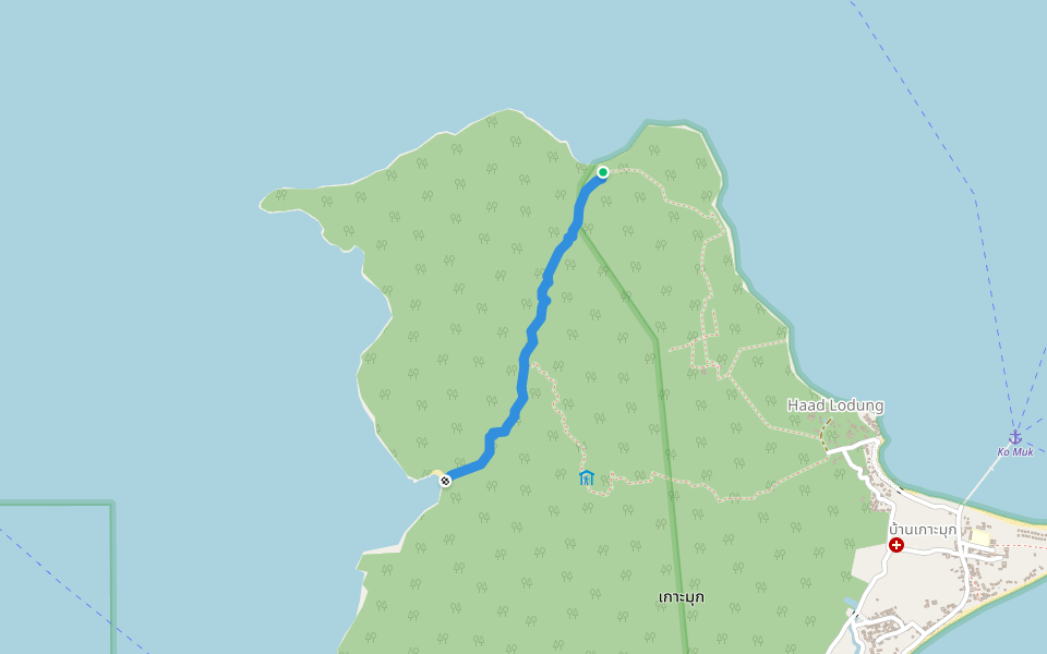 Jungle Trek to Sabai Beach walking route map in Ko Libong