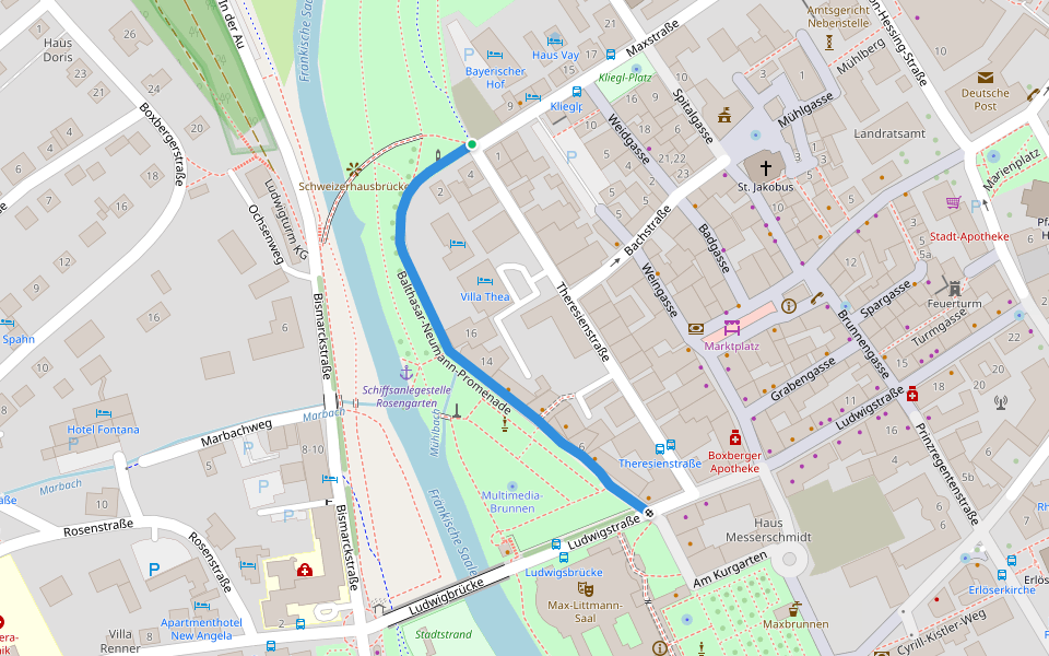 Balthasar-Neumann-Promenade walking route map in Bad Kissingen