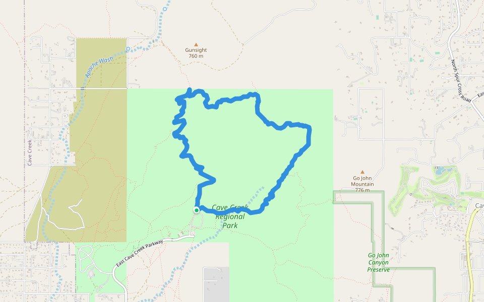 Go John Trail walking route map in Cave Creek