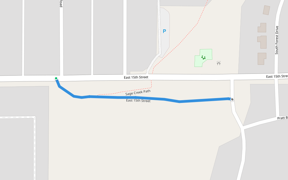 East 15th Street walking route map in Casper