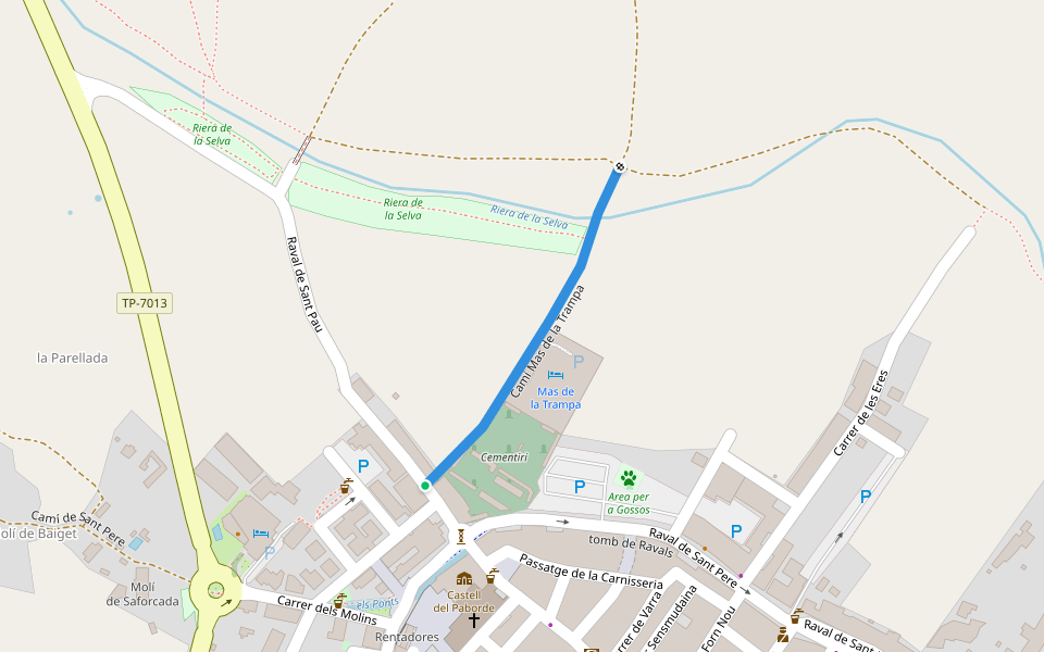 Camí Mas de la Trampa walking route map in La Selva del Camp