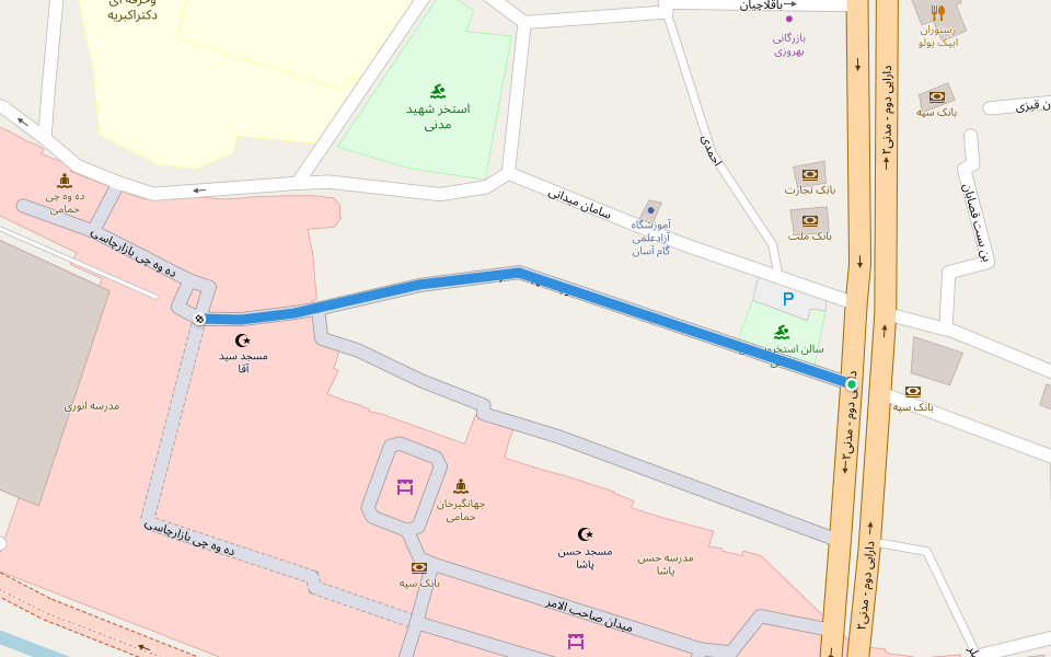 کوچه شهید خلفازاده walking route map in Tabriz