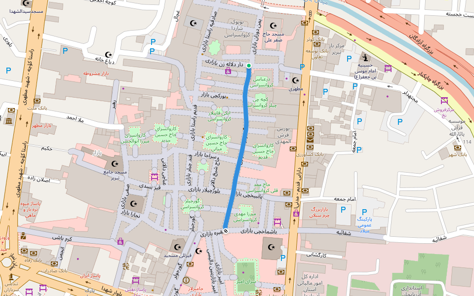 تازا راستا بازاری walking route map in Tabriz